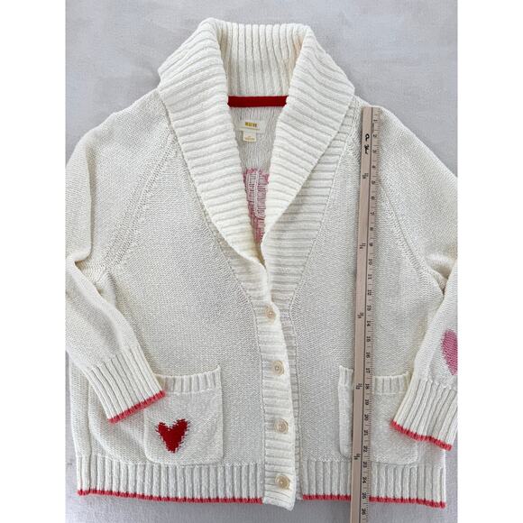 Maeve Anthropologie White Heart Cardigan Cotton Knit Grandpa Cardi Large 2XL XXL - Picture 7 of 8